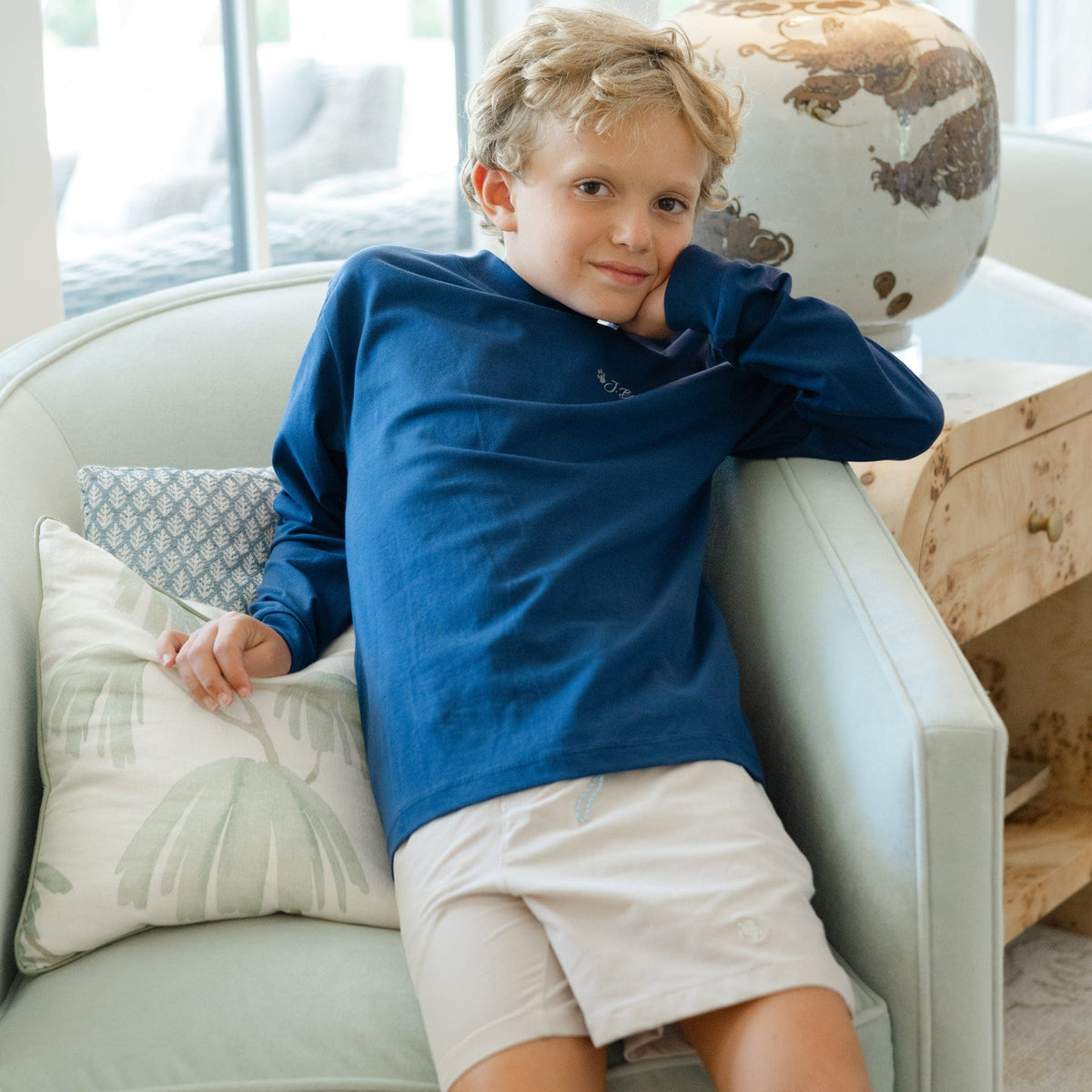 Bailey Boys Long Sleeve Logo Tee, Pointers on Navy - Little Miss Muffin Children & Home