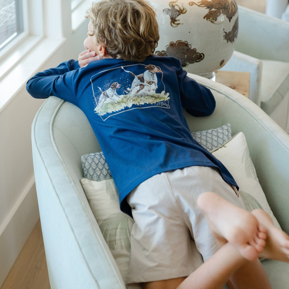 Bailey Boys Long Sleeve Logo Tee, Pointers on Navy - Little Miss Muffin Children & Home