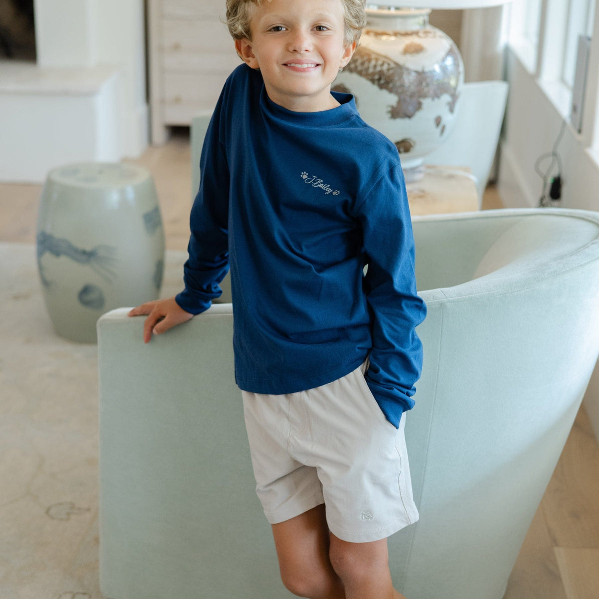 Bailey Boys Long Sleeve Logo Tee, Pointers on Navy - Little Miss Muffin Children & Home