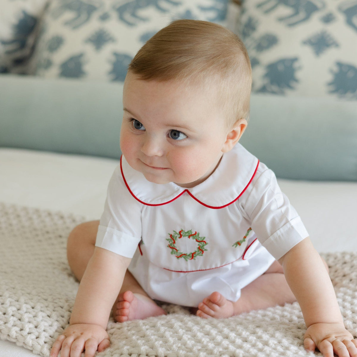 Bailey Boys White Wreath Short Dressy Bubble - Little Miss Muffin Children & Home
