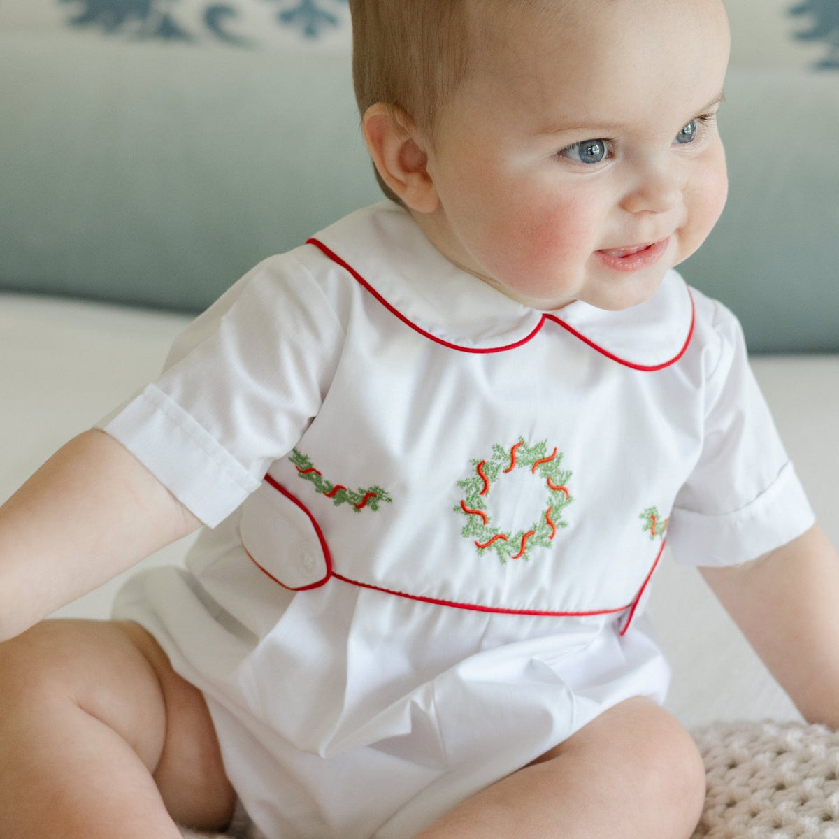 Bailey Boys White Wreath Short Dressy Bubble - Little Miss Muffin Children & Home