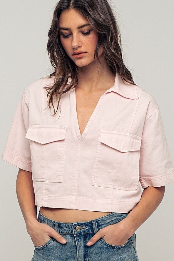 Urban Daizy Urban Daizy Collared Camp Shirt in Soft Pink - Little Miss Muffin Children & Home