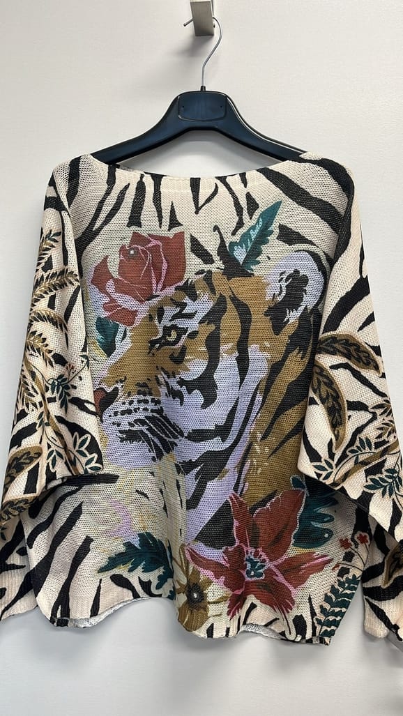 Zebra Tiger Round Knit Printed Sweater