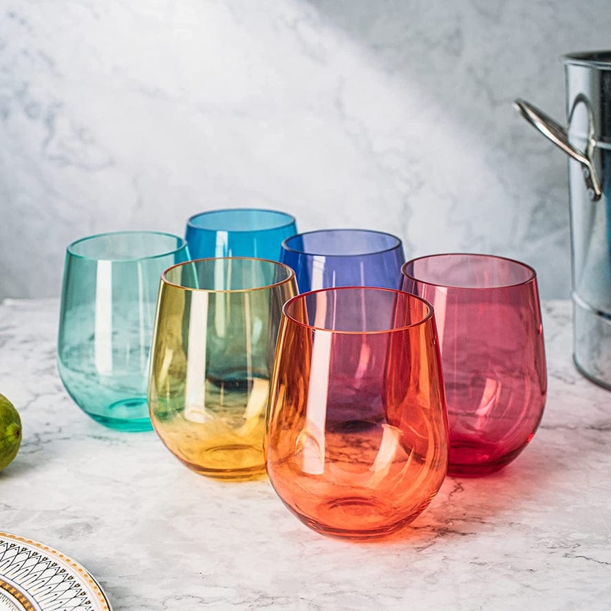 The Wine Savant / Khen Glassware Unbreakable Colored Stemless Acrylic Wine Glasses Set of 6 - Little Miss Muffin Children & Home