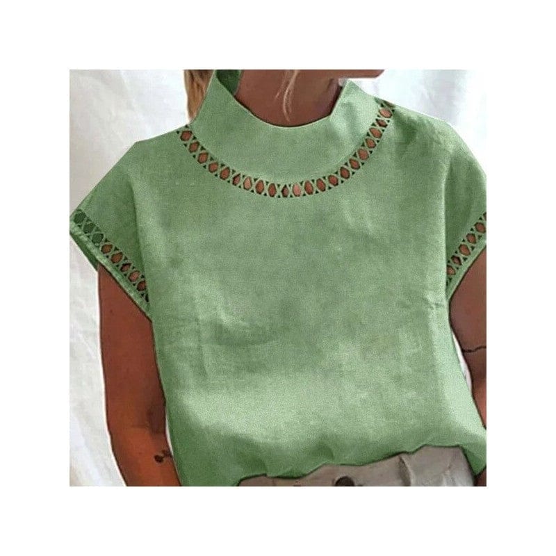 FurDecoration Green High Neck Cut Out Detail Linen Blouse - Little Miss Muffin Children & Home