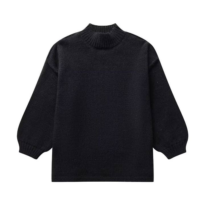 Black Ladies Mock Neck Long Sleeves Sweater