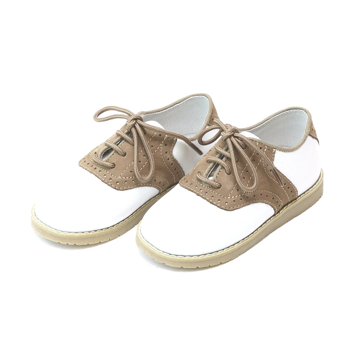 L'Amour Shoes L'Amour Luke Two Tone Leather Saddle Shoe White/Khaki - Little Miss Muffin Children & Home