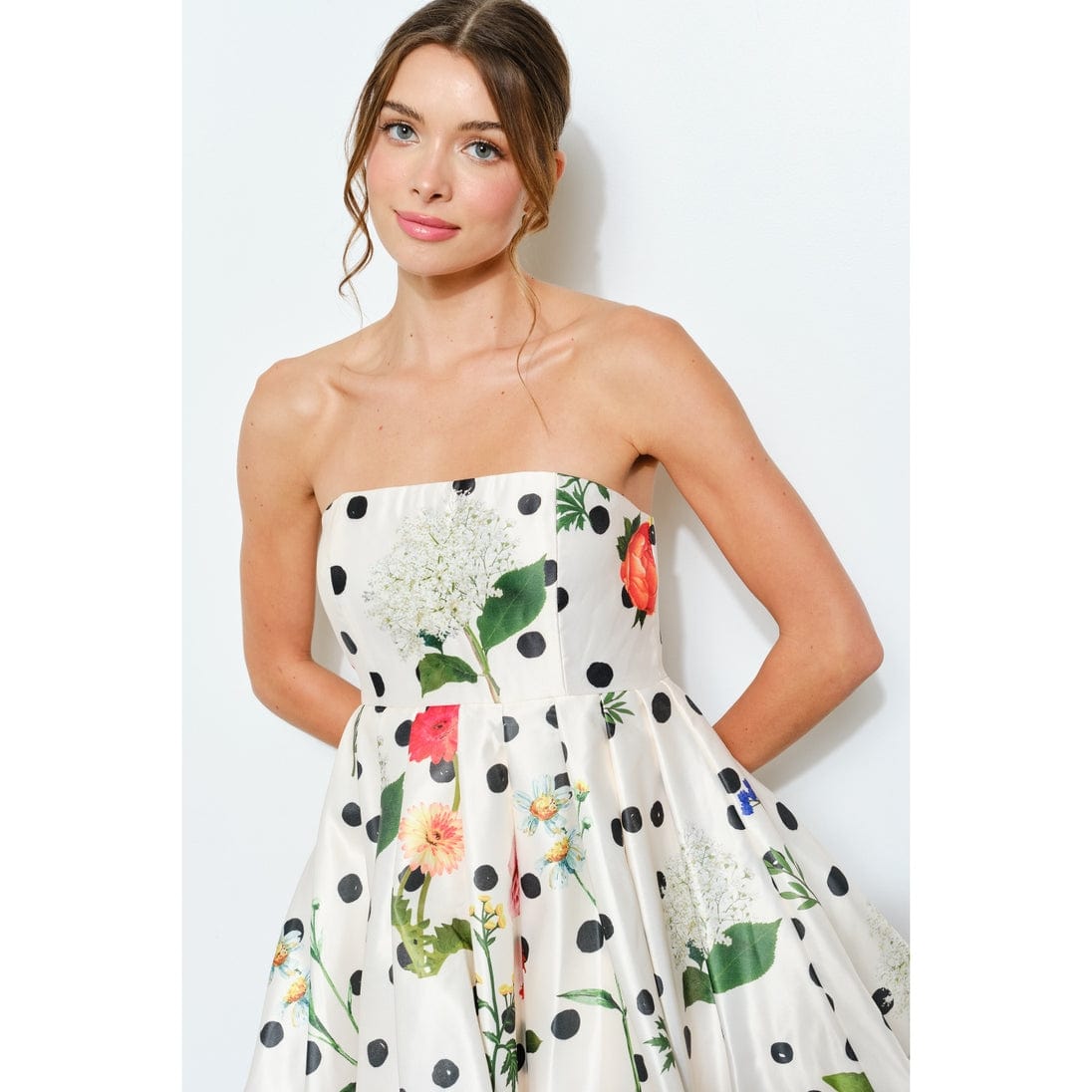 INA Bubble Hem Floral Dot Print Strapless Mini Dress - Little Miss Muffin Children & Home