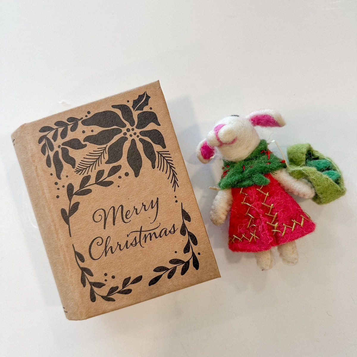 Creative Co-op Handmade Wool Felt Bunny 4" Ornament In Book Shaped Box, 4 Styles - Little Miss Muffin Children & Home
