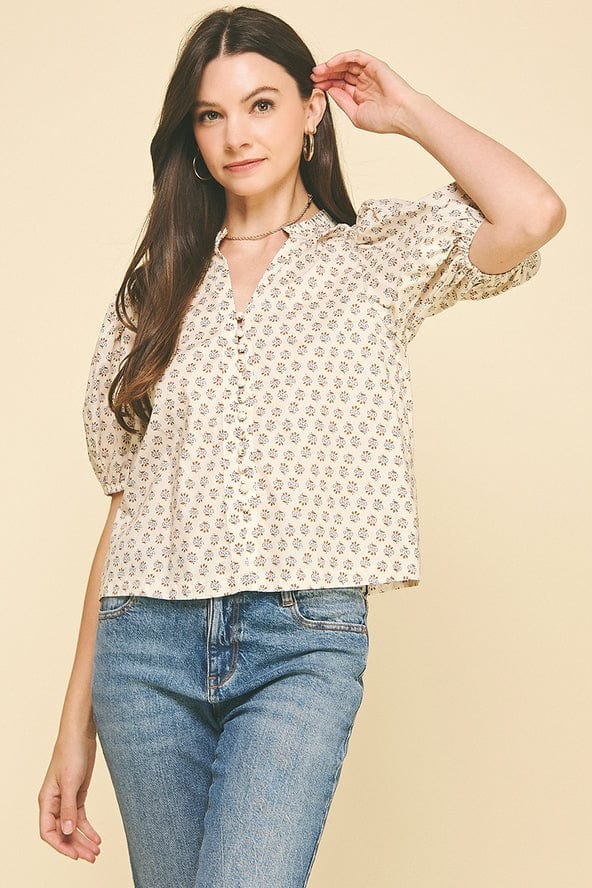 Pinch Cream Floral Print Puffed Sleeve Blouse - Little Miss Muffin Children & Home