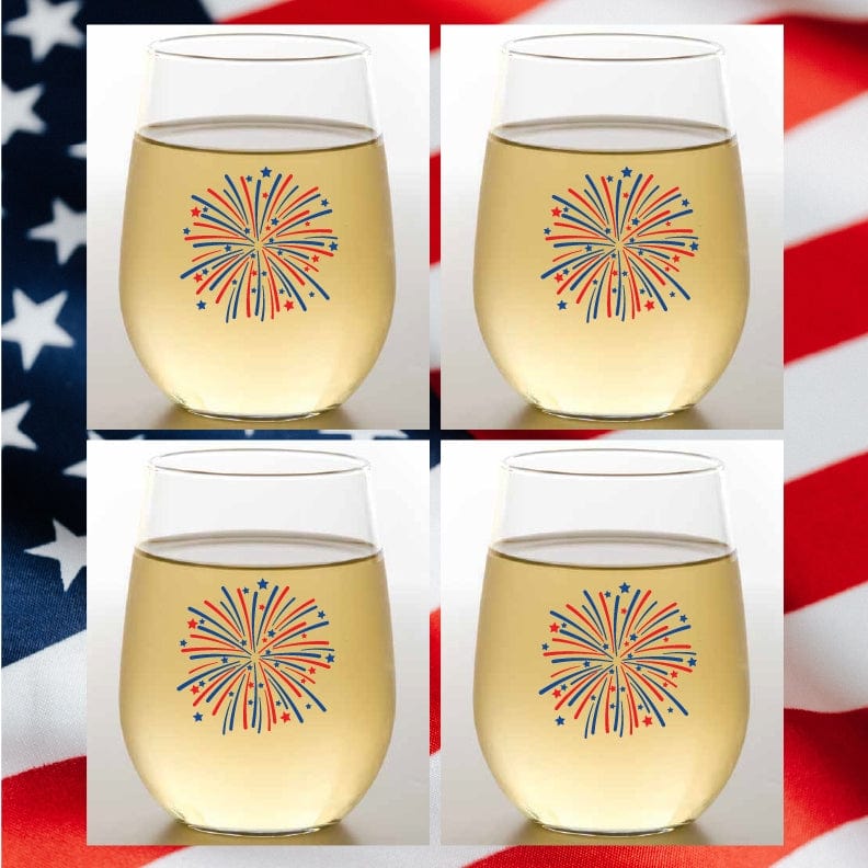 Wine-Oh! Fireworks Unbreakable Stemless Tritan Plastic Wine Glasses, Set of 4 - Little Miss Muffin Children & Home