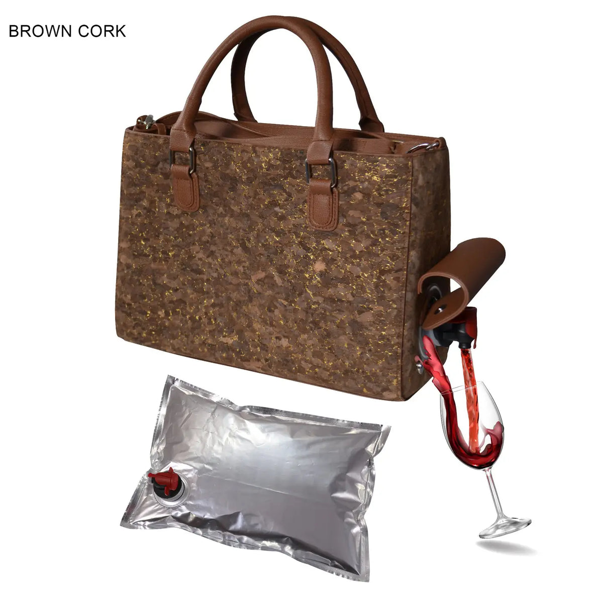 Brown Cork Insulated Wine Dispenser Classic Design Drink Purse