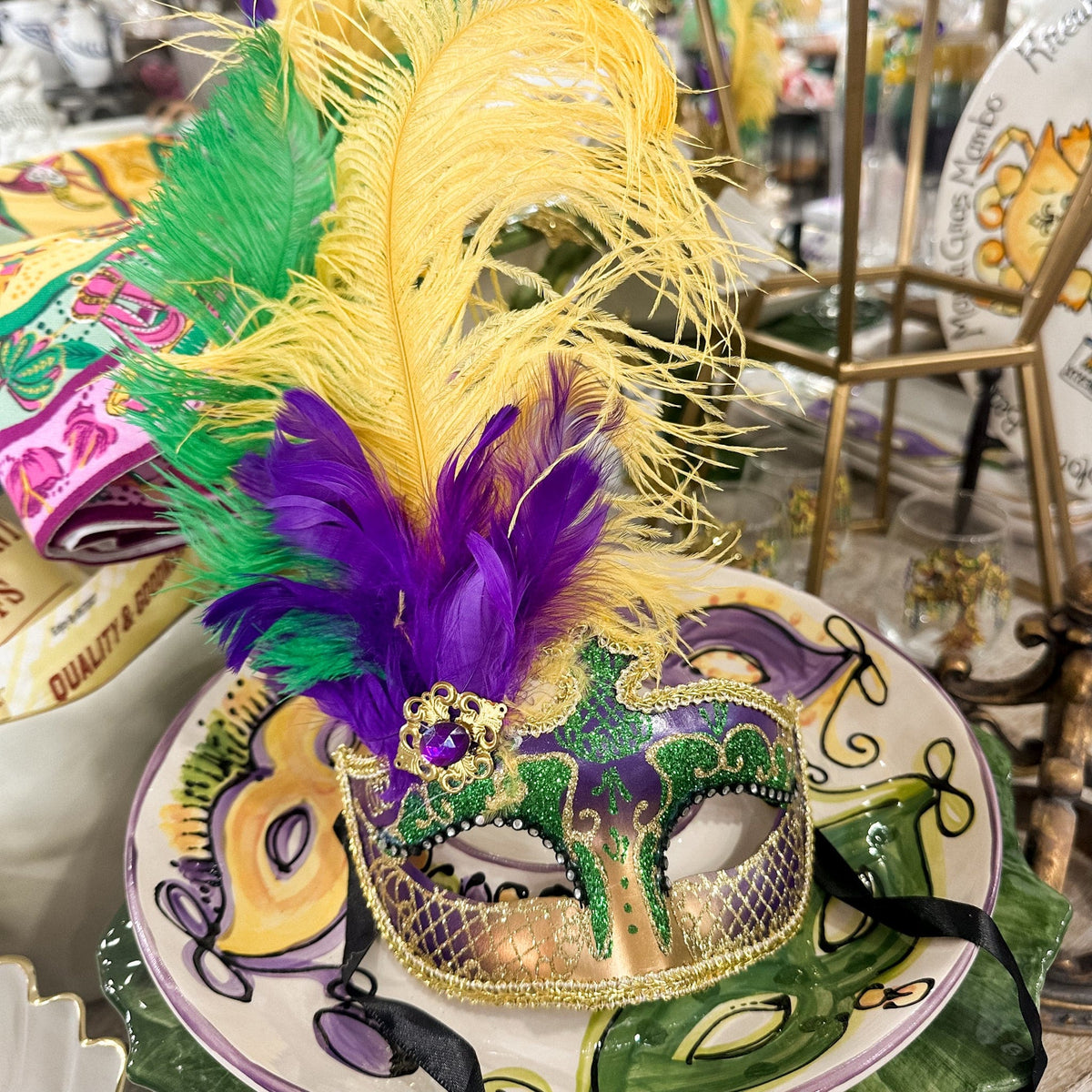 Mardi Gras Creations Mardi Gras Anarkali Mask with Feathers - Little Miss Muffin Children & Home