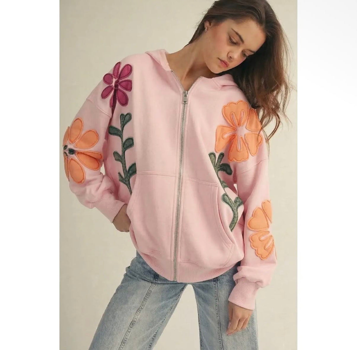 Artisan Bloom Patch Patchwork Oversized Cardigan Hoodie