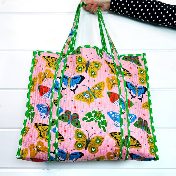 Folklore Couture Pink Butterfly Print Large Quilted Travel Tote Bag - Little Miss Muffin Children & Home