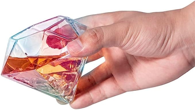 The Wine Savant Iridescent Diamond Whiskey & Wine Glasses, 10oz, Set of 2 - Little Miss Muffin Children & Home
