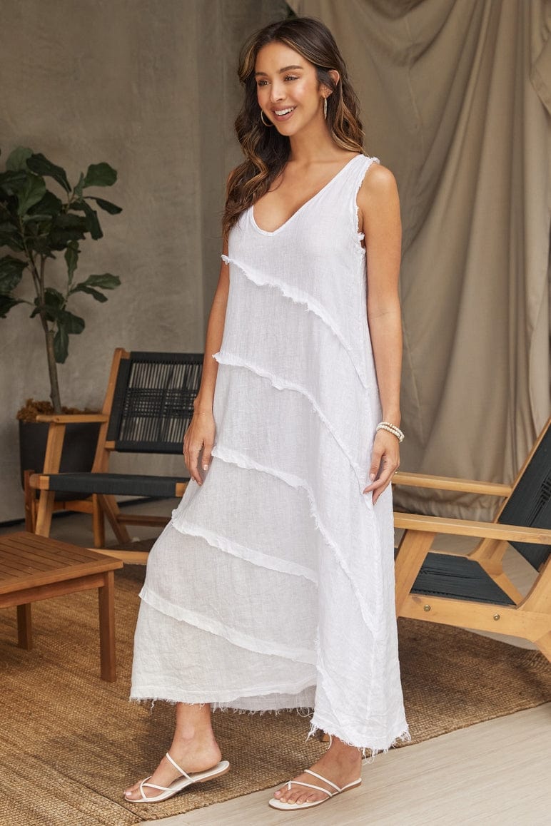 Milio Milano Milio Milano Sleeveless Fringe Trim Linen Maxi Dress - Little Miss Muffin Children & Home