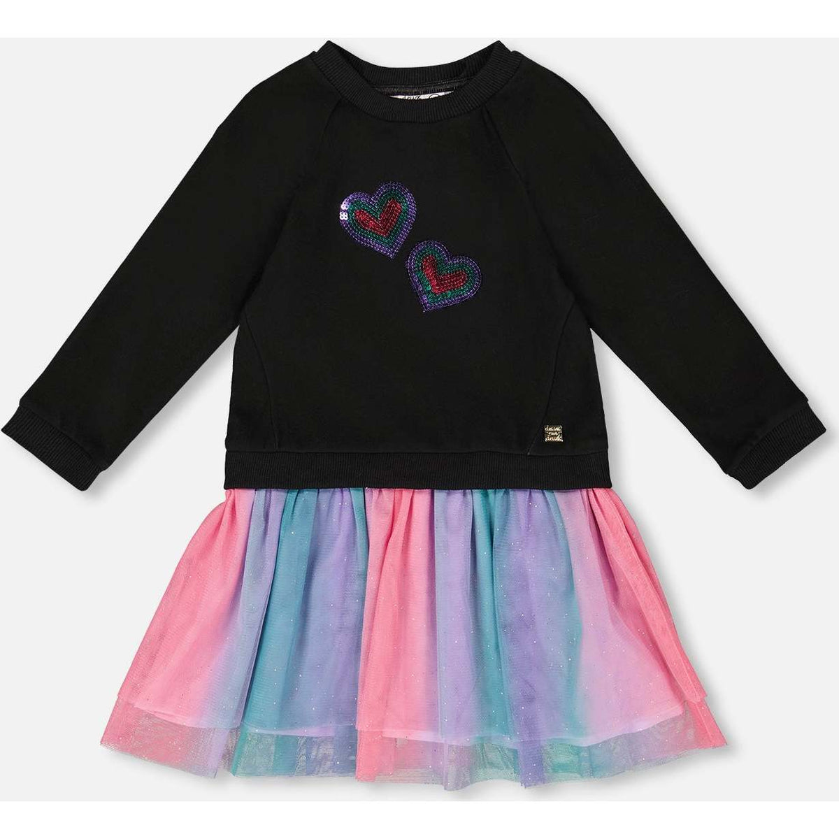 Deux Par Deux Bi-Material Dress With Mesh Skirt in Anthracite - Little Miss Muffin Children & Home