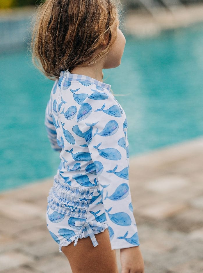 Sugar Bee Clothing Sugar Bee Clothing Whales - Ruffle Bottom Swimsuit - Little Miss Muffin Children & Home