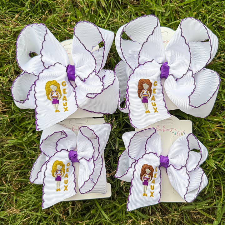 Just For Fun Threads GEAUX Game Day Girl Embroidered Bow, Brown 5.5" - Little Miss Muffin Children & Home