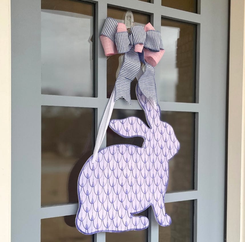 Front Porch Elegance Front Porch Elegance Hoppy Easter Door Hanger with Bow, Blue Stripe + Pink - Little Miss Muffin Children & Home