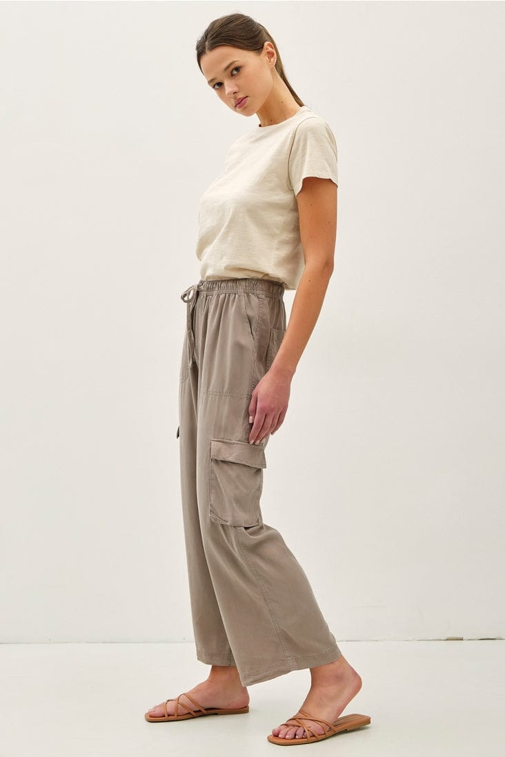Be Cool Tencel High Rise Drawstring Wide Leg Cargo Pants in Greige - Little Miss Muffin Children & Home