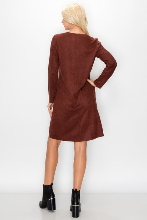 brown suede long sleeve dress