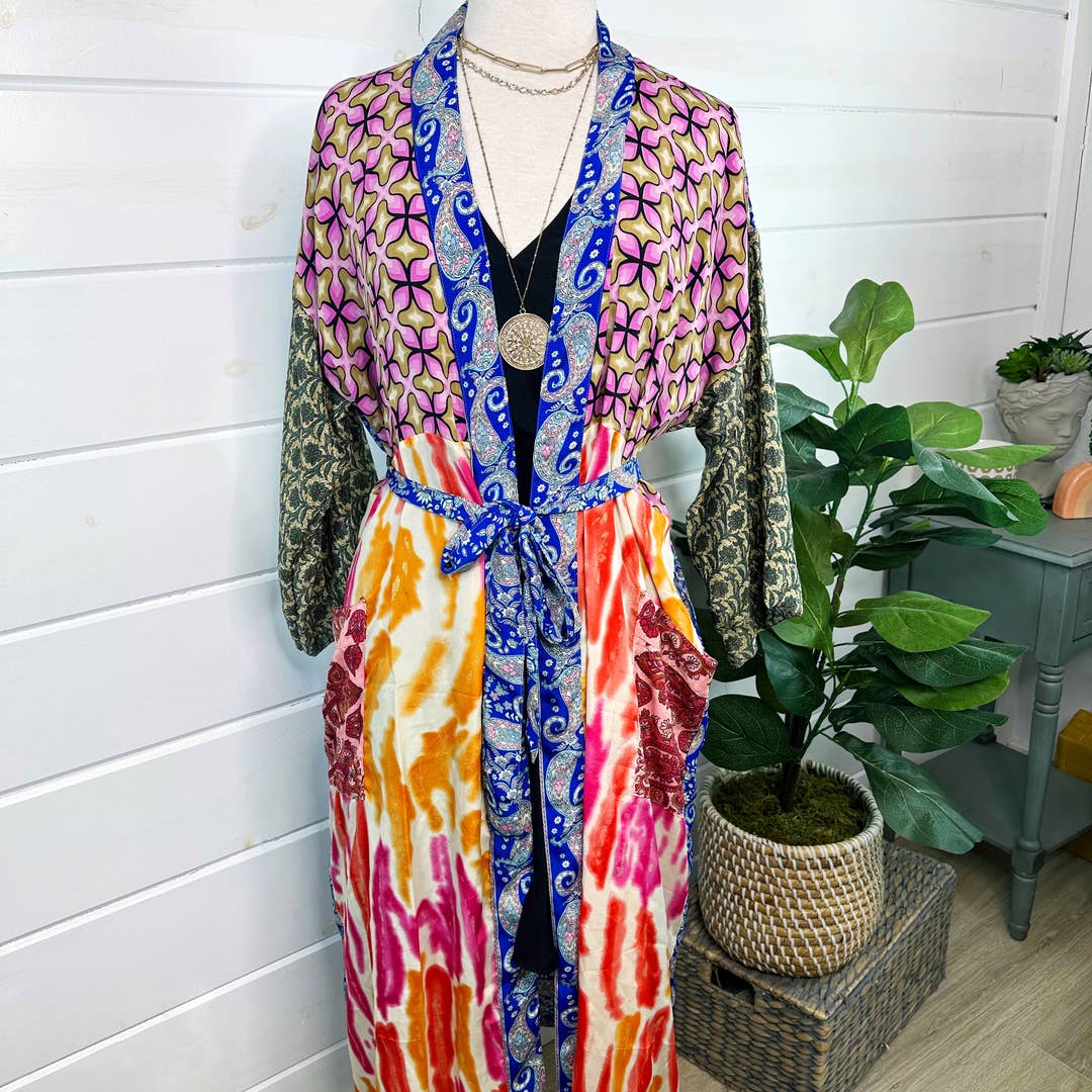Folklore Couture Silk Kimono Patchwork Coverup Robe - Little Miss Muffin Children & Home