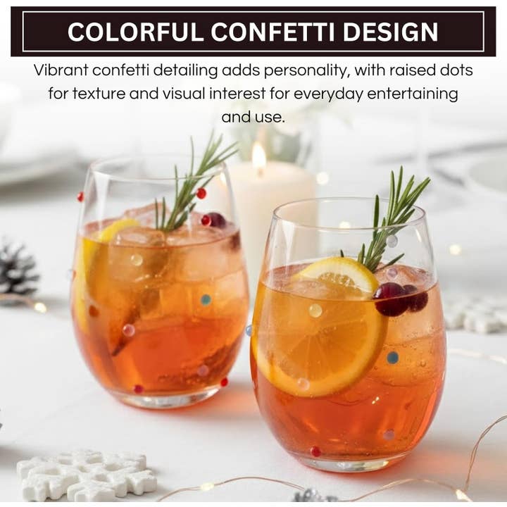 Colorful Confetti Stemless Wine Glass, Sold Individually