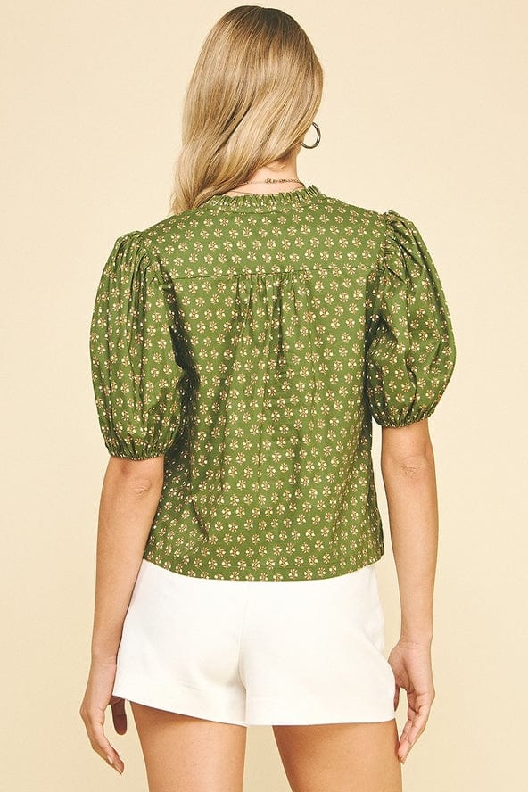 Pinch Olive Floral Print Puffed Sleeve Blouse - Little Miss Muffin Children & Home