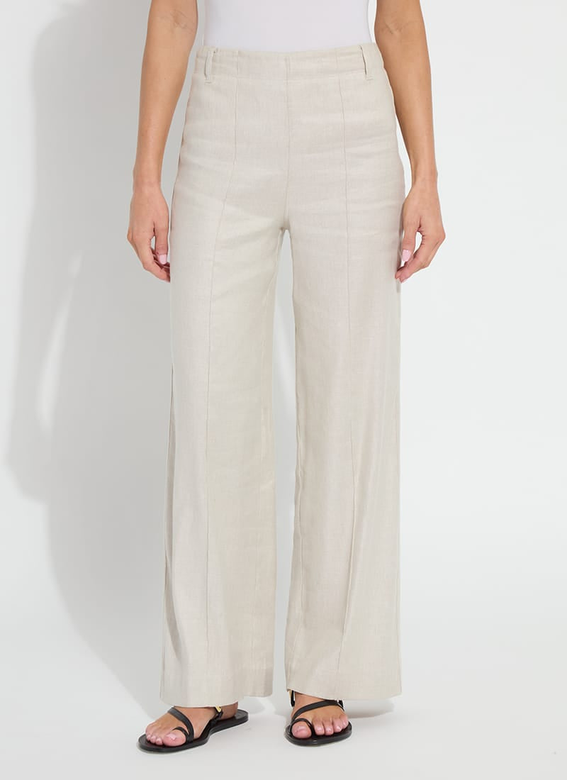 Gabriela Linen Hi Waist Pintuck Wide Leg Pant in Flax Linen
