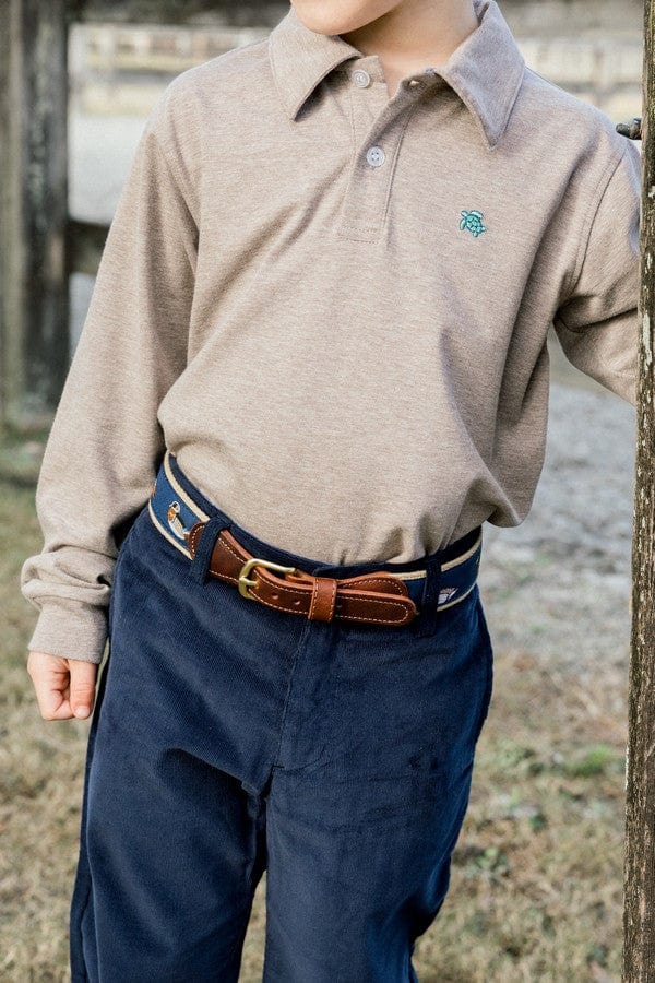 Bailey Boys Harry Long Sleeve Polo in Bark - Little Miss Muffin Children & Home