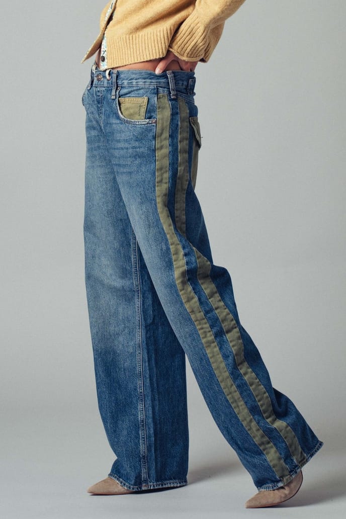 Wide-Leg Utility Stripe Denim Jeans, 2 Available Colors