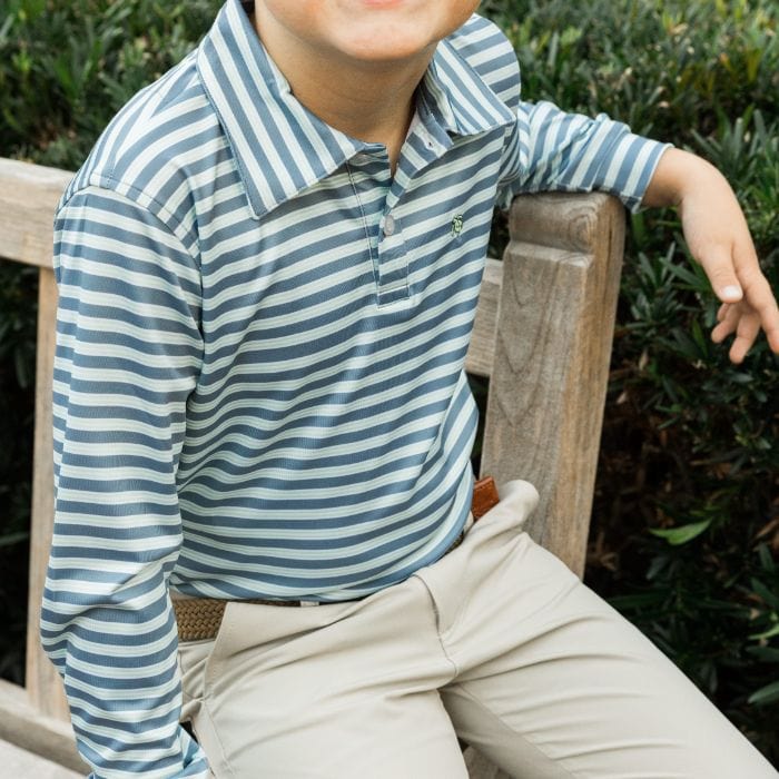 Bailey Boys Bailey Boys Harry Long Sleeve Striped Performance Polo -Denim/Green - Little Miss Muffin Children & Home