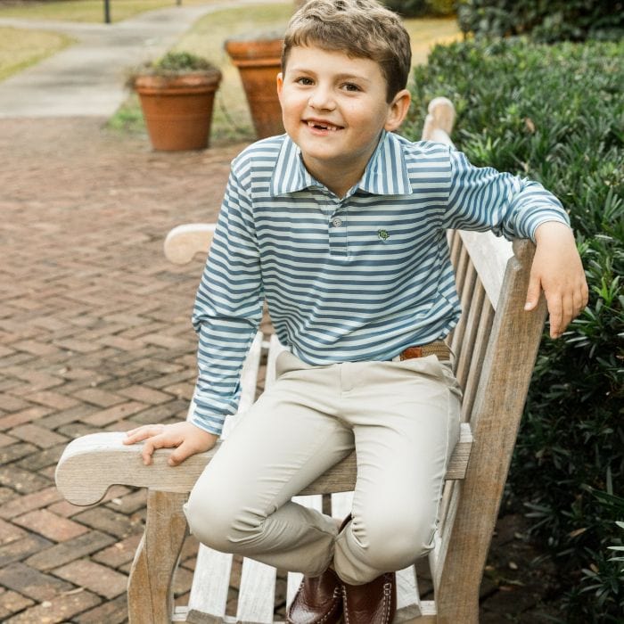 Bailey Boys Bailey Boys Harry Long Sleeve Striped Performance Polo -Denim/Green - Little Miss Muffin Children & Home