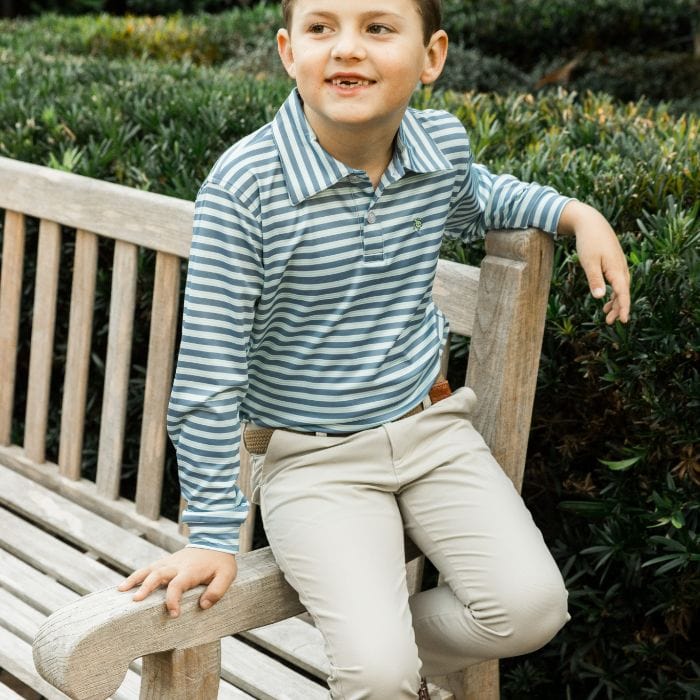 Bailey Boys Bailey Boys Harry Long Sleeve Striped Performance Polo -Denim/Green - Little Miss Muffin Children & Home