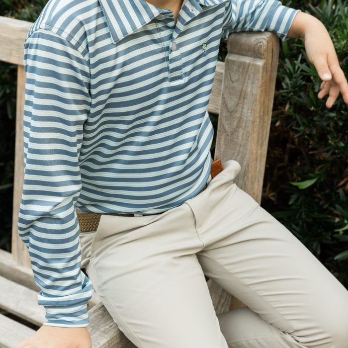 Bailey Boys Bailey Boys Harry Long Sleeve Striped Performance Polo -Denim/Green - Little Miss Muffin Children & Home
