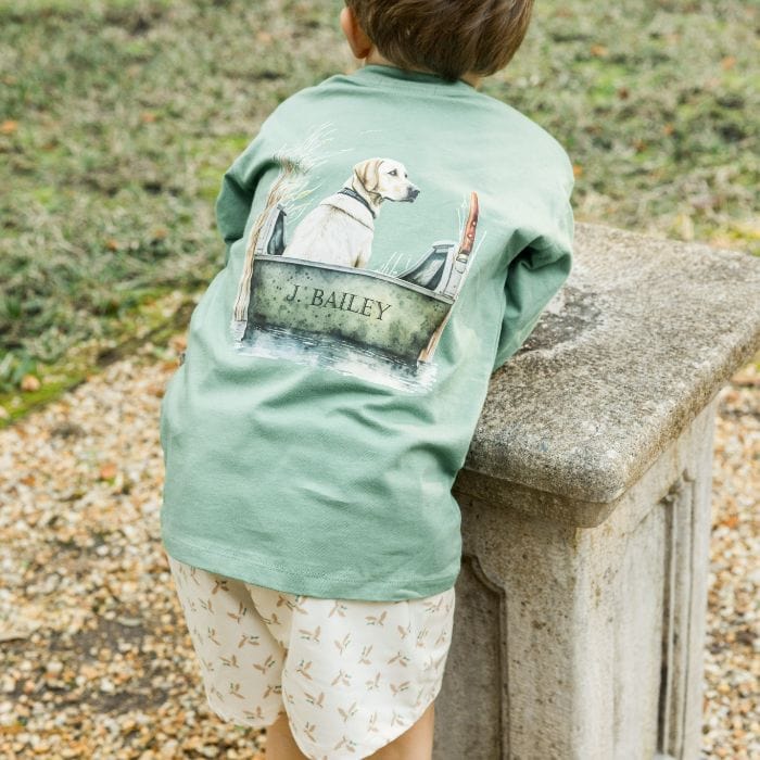 Bailey Boys Bailey Boys Long Sleeve Logo Tee- Dog in Boat/Green - Little Miss Muffin Children & Home