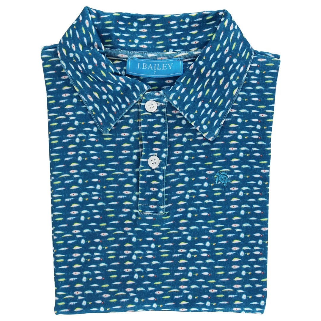 Bailey Boys Henry Short Sleeve Performance Polo, Lures on Blue - Little Miss Muffin Children & Home