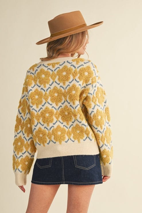 Chenille Floral Sweater in Yellow