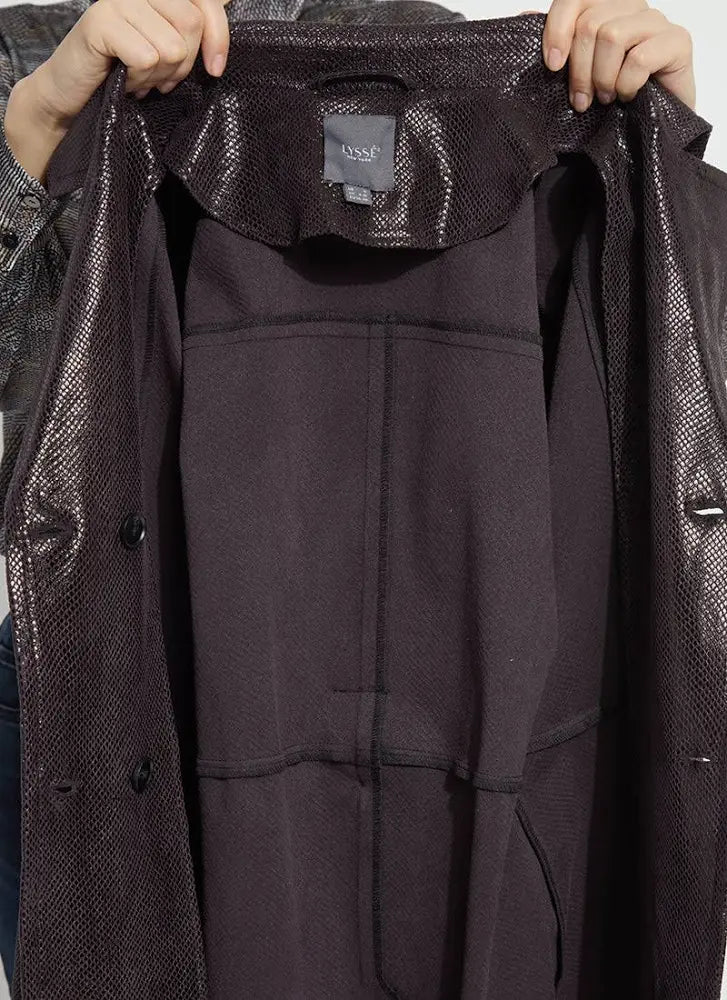 Mavis Foil Vegan Suede Belted Trench Coat in Double Espresso Snake