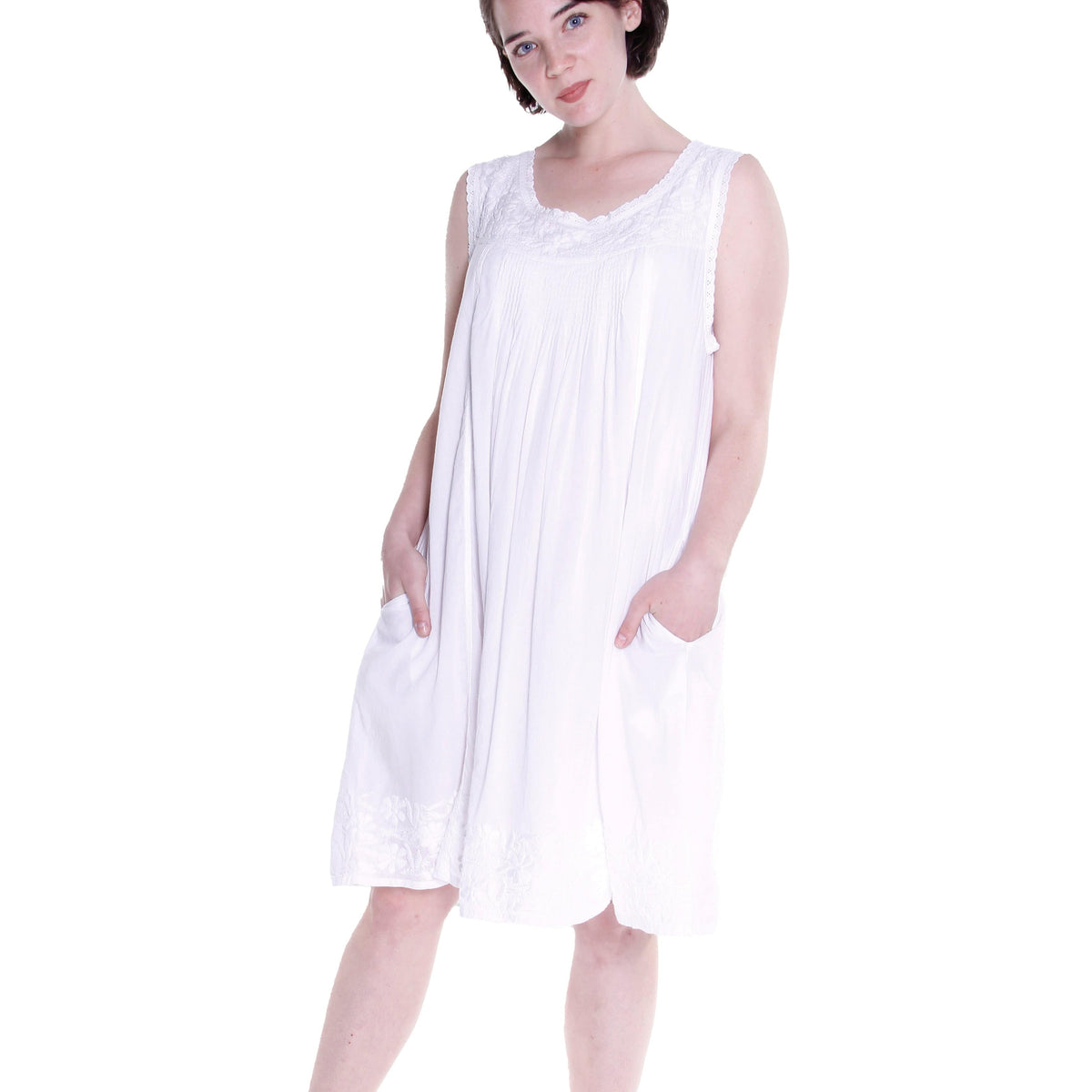 La Cera 100% Cotton White Embroidered Sleeveless Chemise - Little Miss Muffin Children & Home