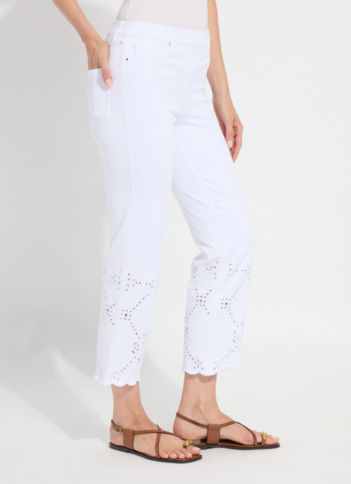 Lysse Billie Eyelet Straight Denim Pant in White