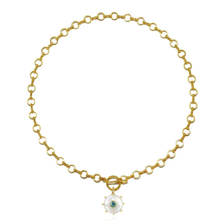 Beaded Pearl Toggle Necklace with London Blue Topaz