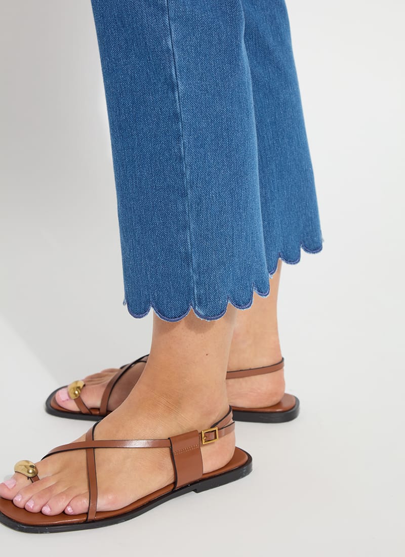 Sage Scalloped Edge Ankle Baby Boot Denim in Mid Wash