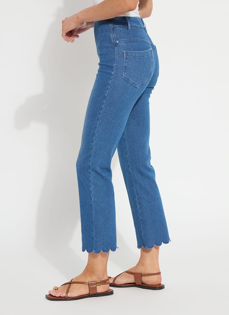 Sage Scalloped Edge Ankle Baby Boot Denim in Mid Wash