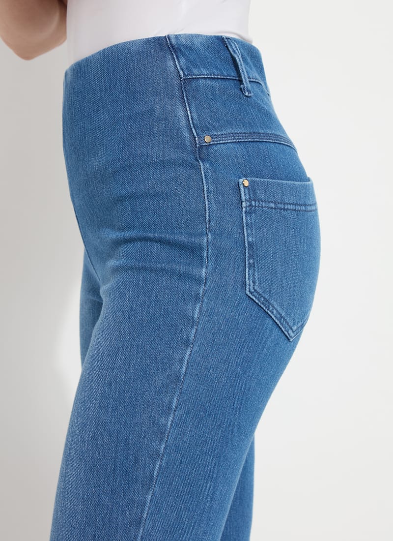 Sage Scalloped Edge Ankle Baby Boot Denim in Mid Wash