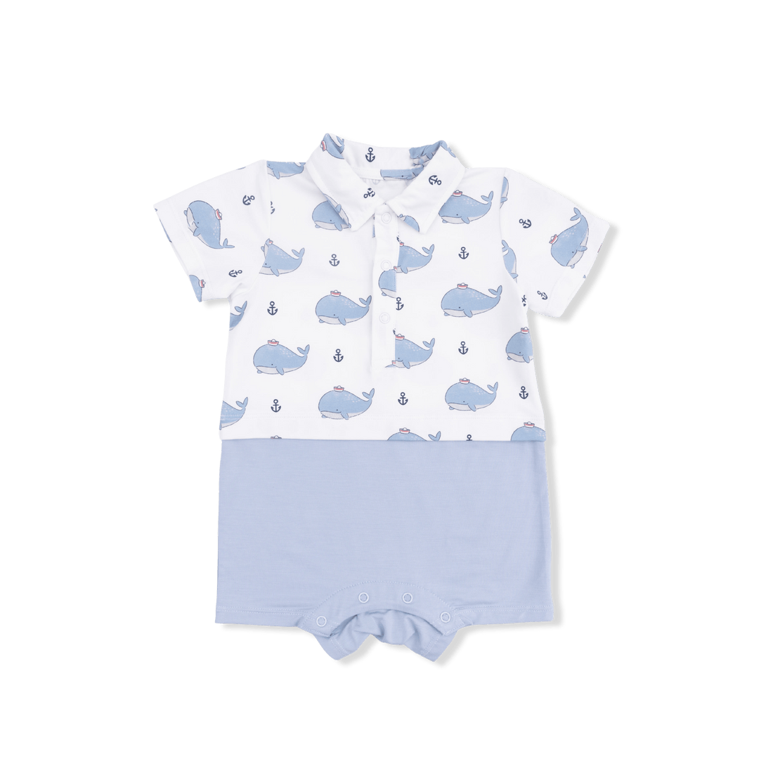 Bubbly Sailor Whales Blue Short Playsuit