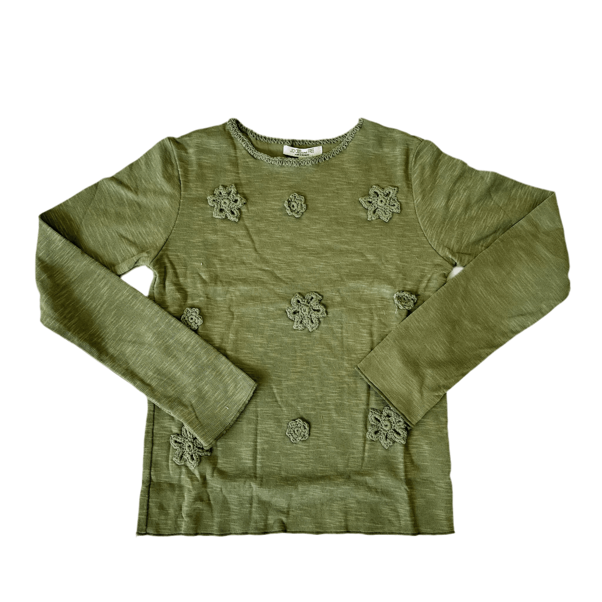 green long sleeve crochet detailed top