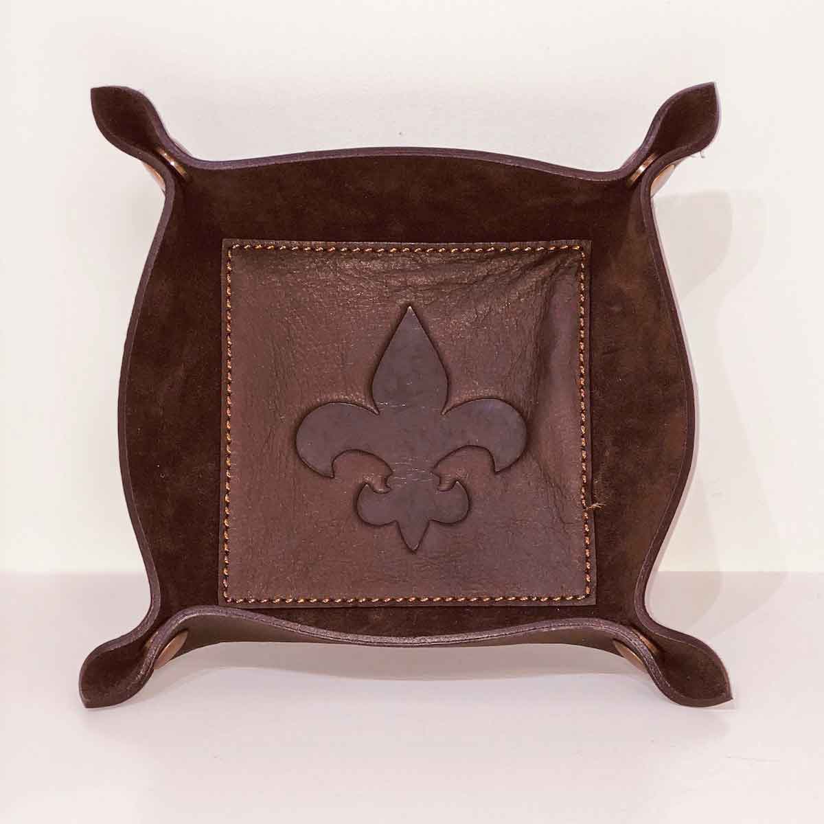 The Royal Standard The Royal Standard Fleur De Lis Leather Embossed Valet Tray Dark Brown 8x8 - Little Miss Muffin Children & Home
